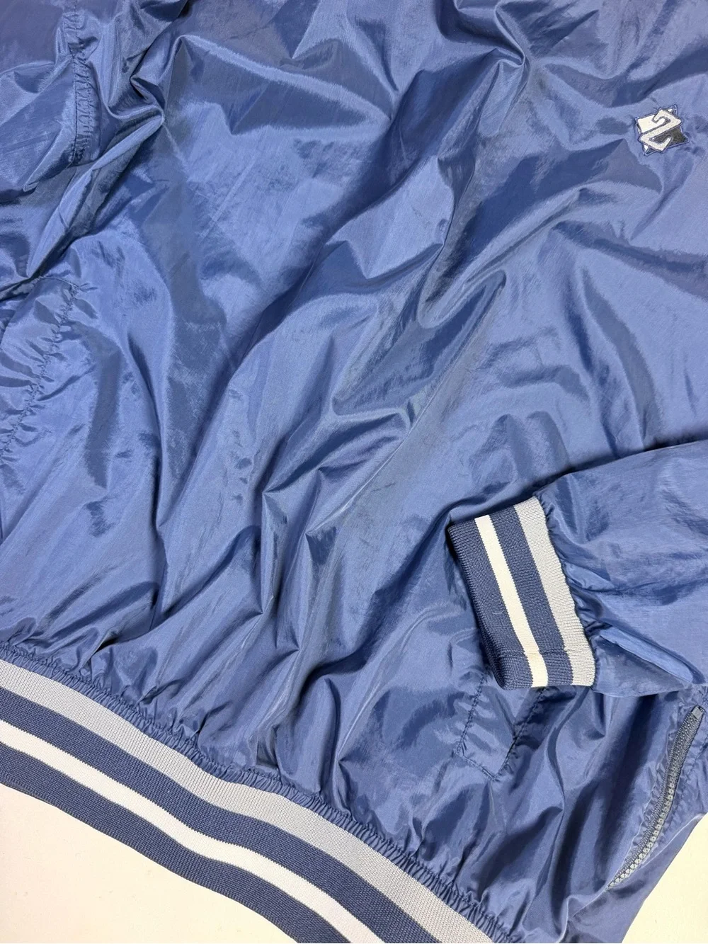 Jerzees Windbreaker Pullover Men Large Navy 90s Collegiate Striped Trim V-Neck